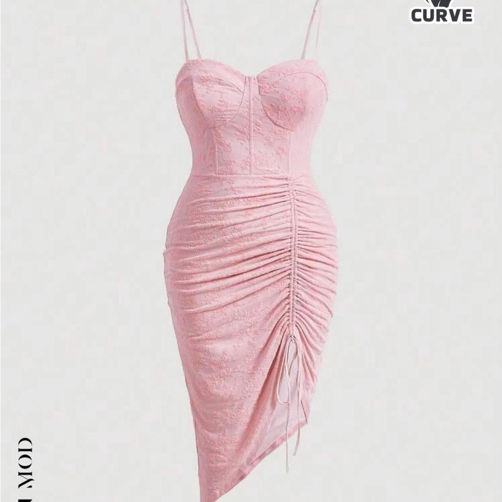 Pink Corset Floral Dress with Ruching